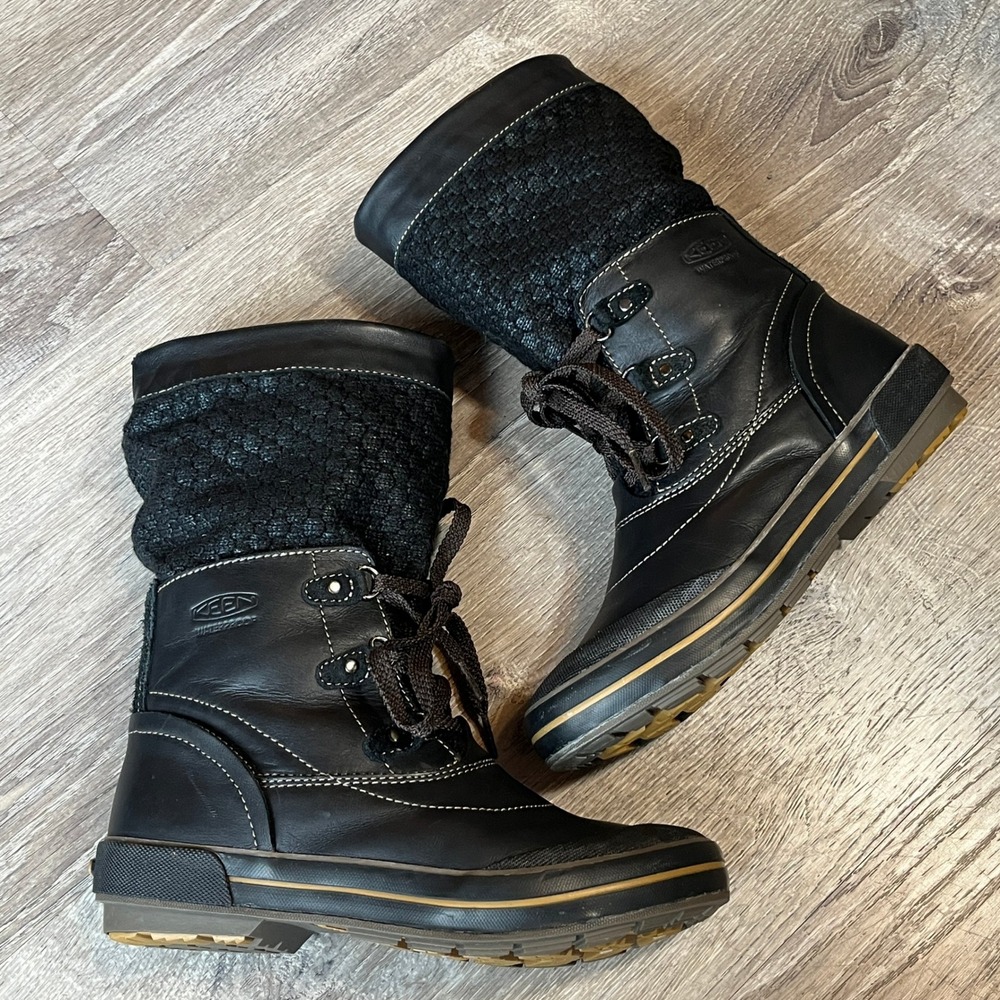 Keen Elsa Waterproof Winter Boots Black Leather Wool Insulated Womens 7